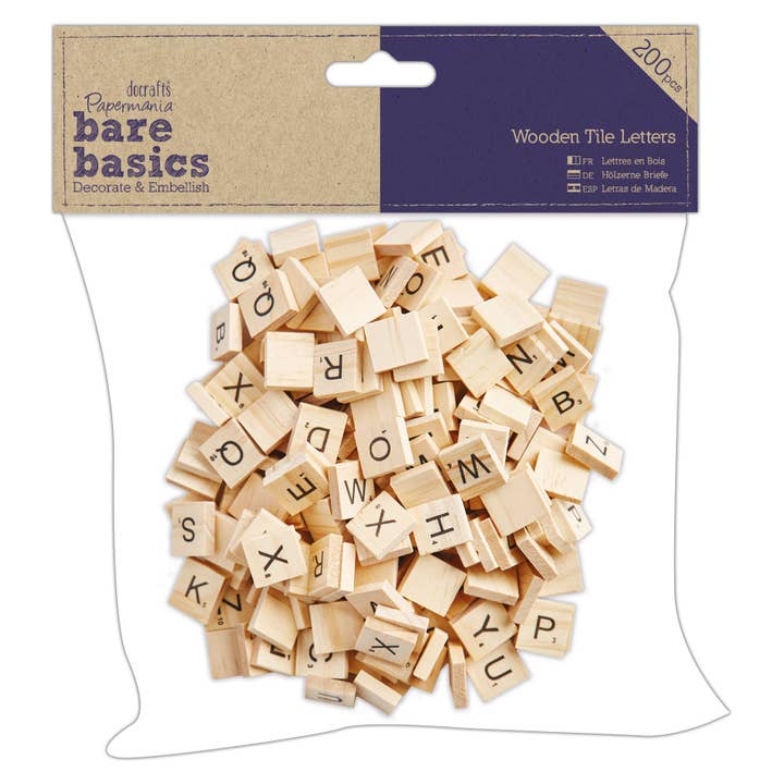 West Design Products UK – wholesale Craft supplies – Bare Basics - Wooden Tile Letters (200pcs)
