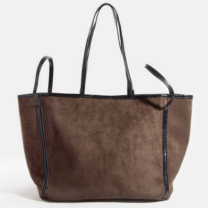 Collections by Fame Accessories - Wholesale Tote Bag - Women's - Suede Tote Leather Trim Shoulder Strap8