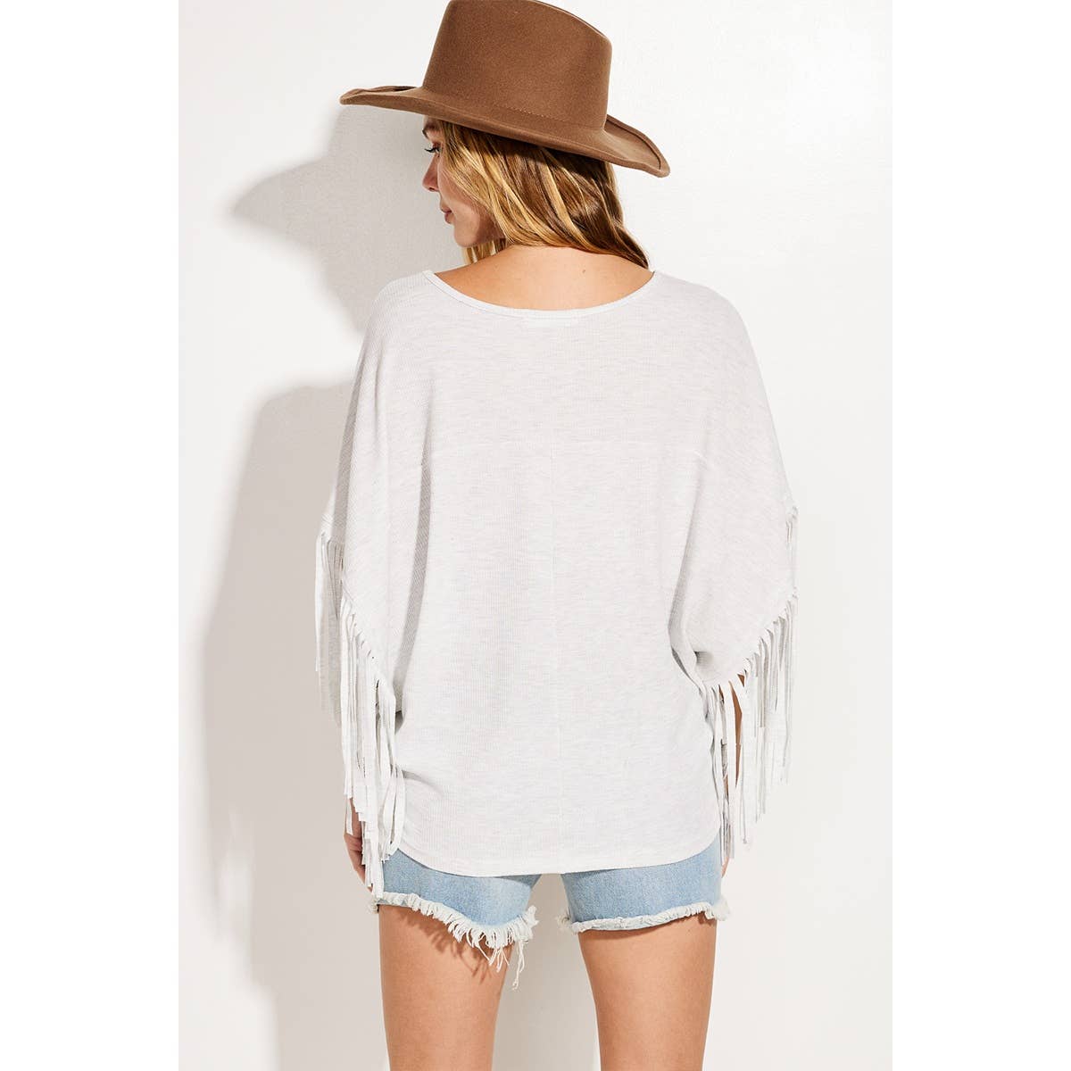 Phil Love - Wholesale Screen Printed T-Shirt - Women's - Western print dolman Fringe top2