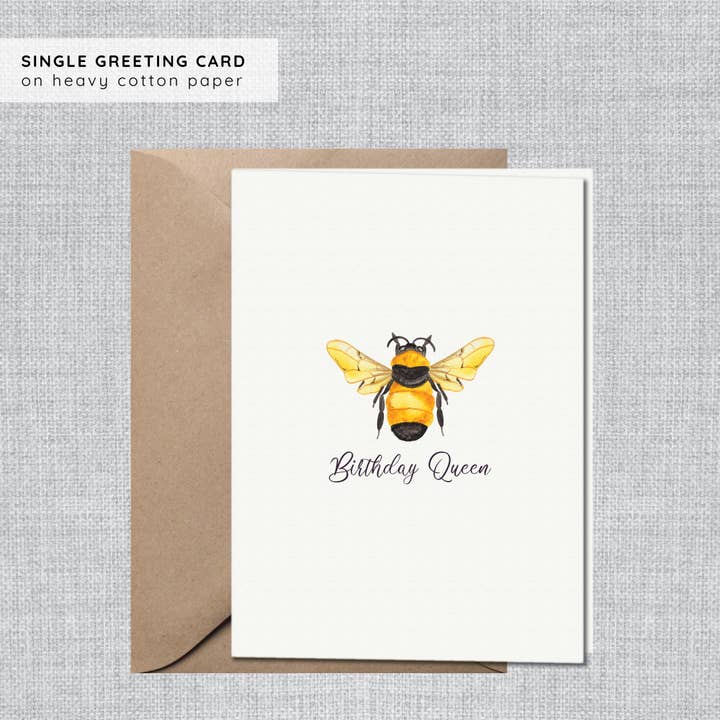 Queen Bee fødselsdagskort | Bumble Bee Card | Honey Bee Card for engroshandel hos Gina Maher | Watercolor