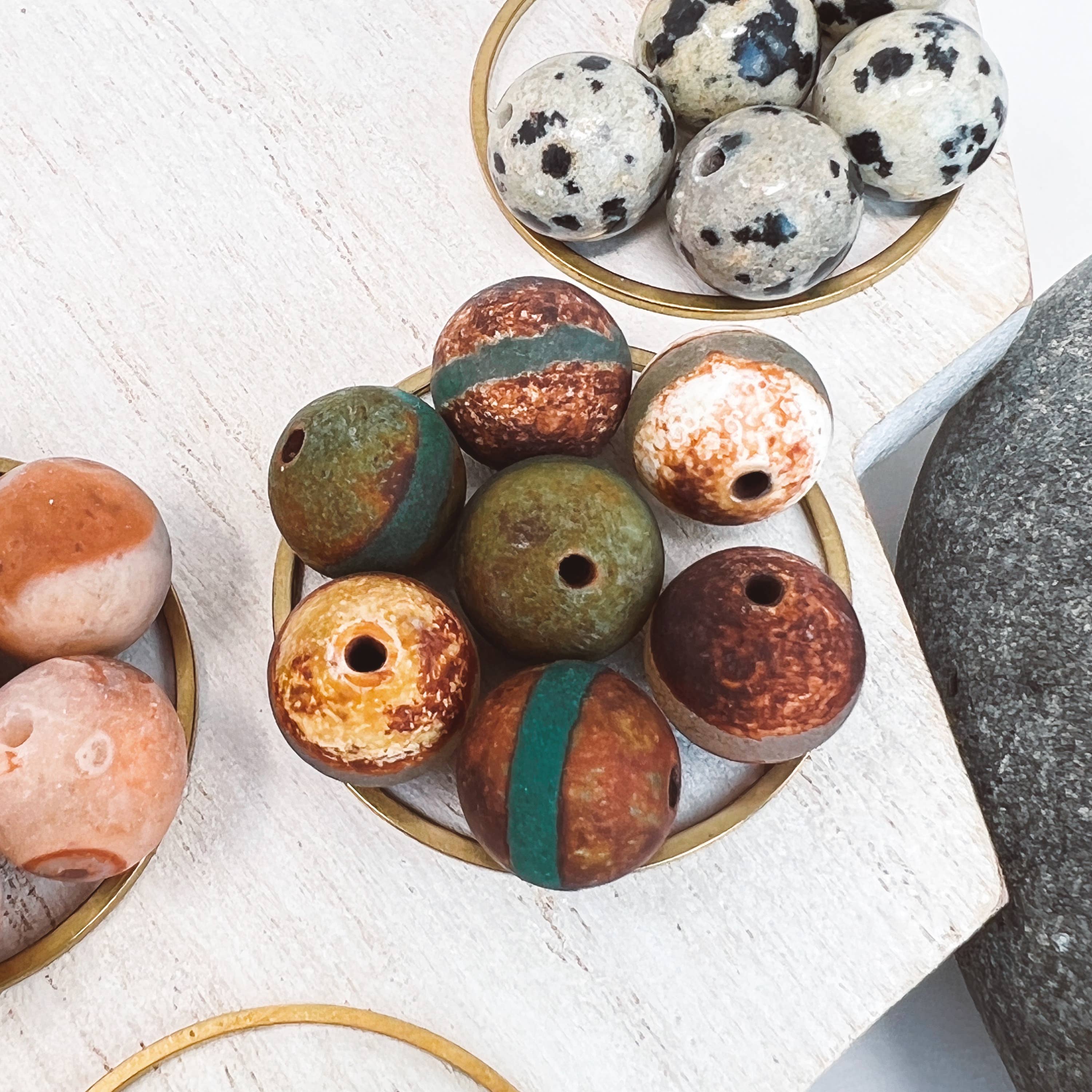 Permanent Baggage - Wholesale Dangle Earrings - Small Brass Post Earring With Hoop & Semi-Precious Stones10