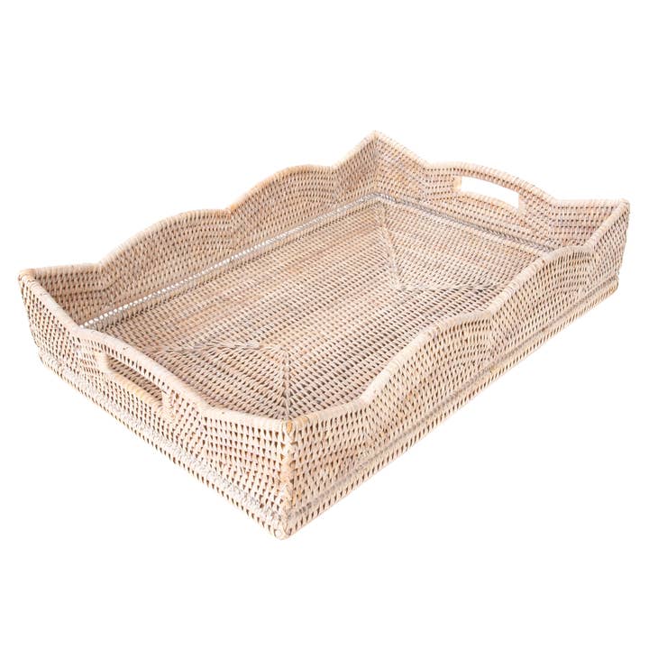 Artifacts Trading Company - Wholesale Decorative Tray - Artifacts Rattanâ„¢ Scallop Collection Rectangular Tray