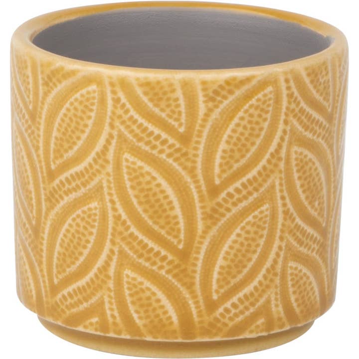 A11042 : Cache-pot en céramique feuille, moutarde foncée, 3x3x2,75 pouces pour la vente par Silver Tree Home & Holiday