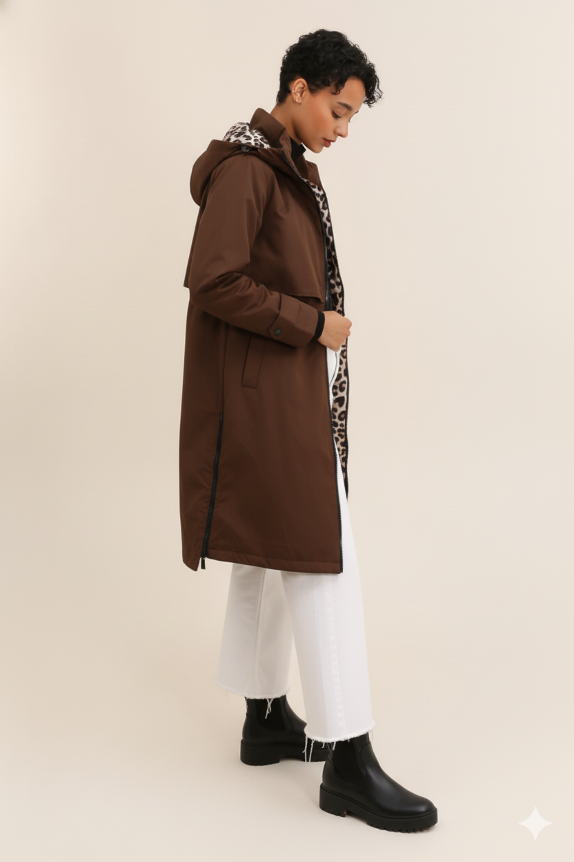 Attrait Paris - Wholesale Windbreaker - Women's - Leopard lined waterproof long jacket19