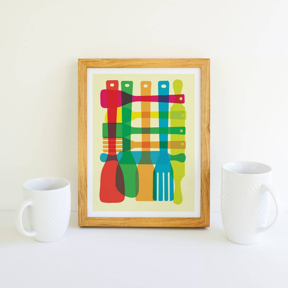 strawberryluna - Wholesale Art Print - Kitchen Giclee Print - Utensil Stack - Poster Mid Century2