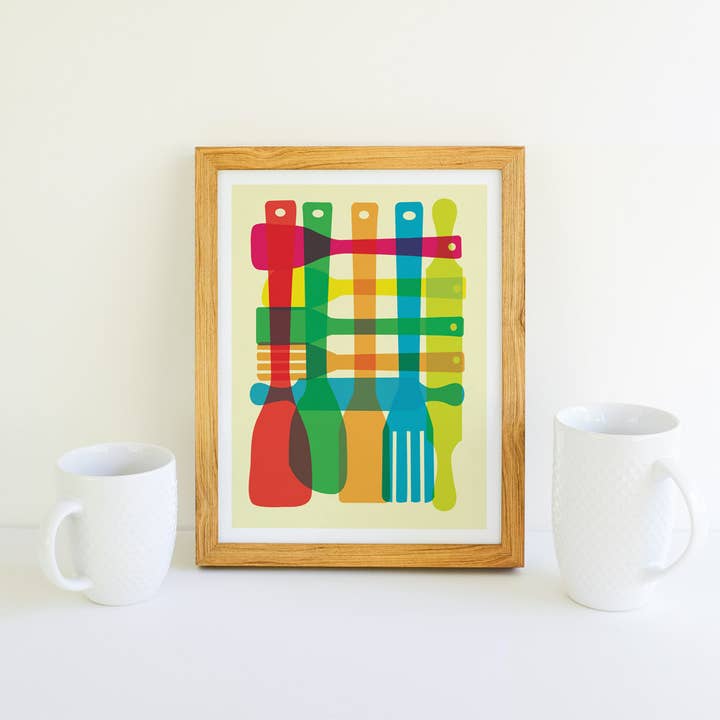 strawberryluna - Wholesale Art Print - Kitchen Giclee Print - Utensil Stack - Poster Mid Century2