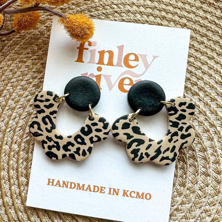 Finley River | Trendy Polymer Clay Earrings | Hypoallergenic - Wholesale Dangle Earrings - Wren | Leopard | Clay Earrings0