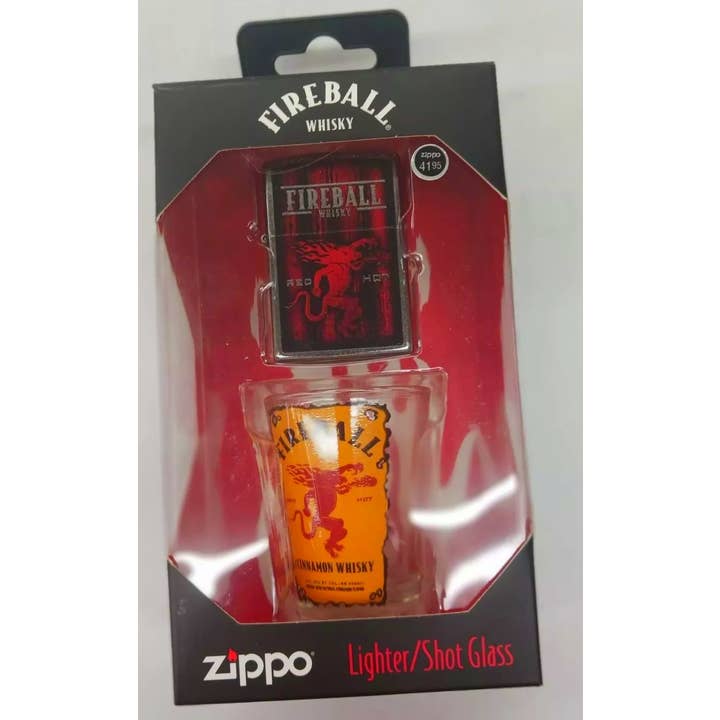 Lighter King - Wholesale Lighter - Classic Fireball Whiskey Zippo Lighter & Shot Glass Gift Set