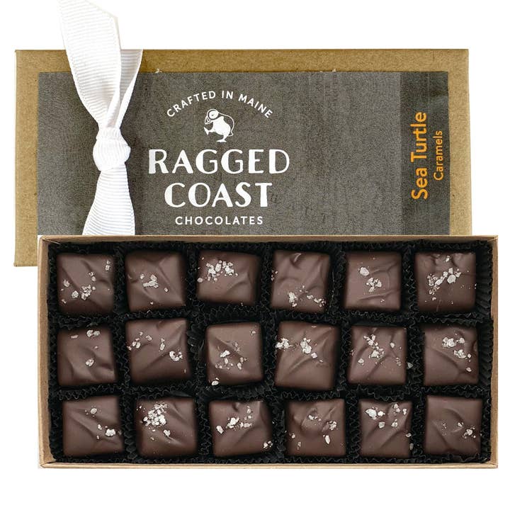 Ragged Coast Chocolates - Wholesale Chocolate Box - "Sea Turtle" Sea Salt Caramels with nuts Boxed Assortments