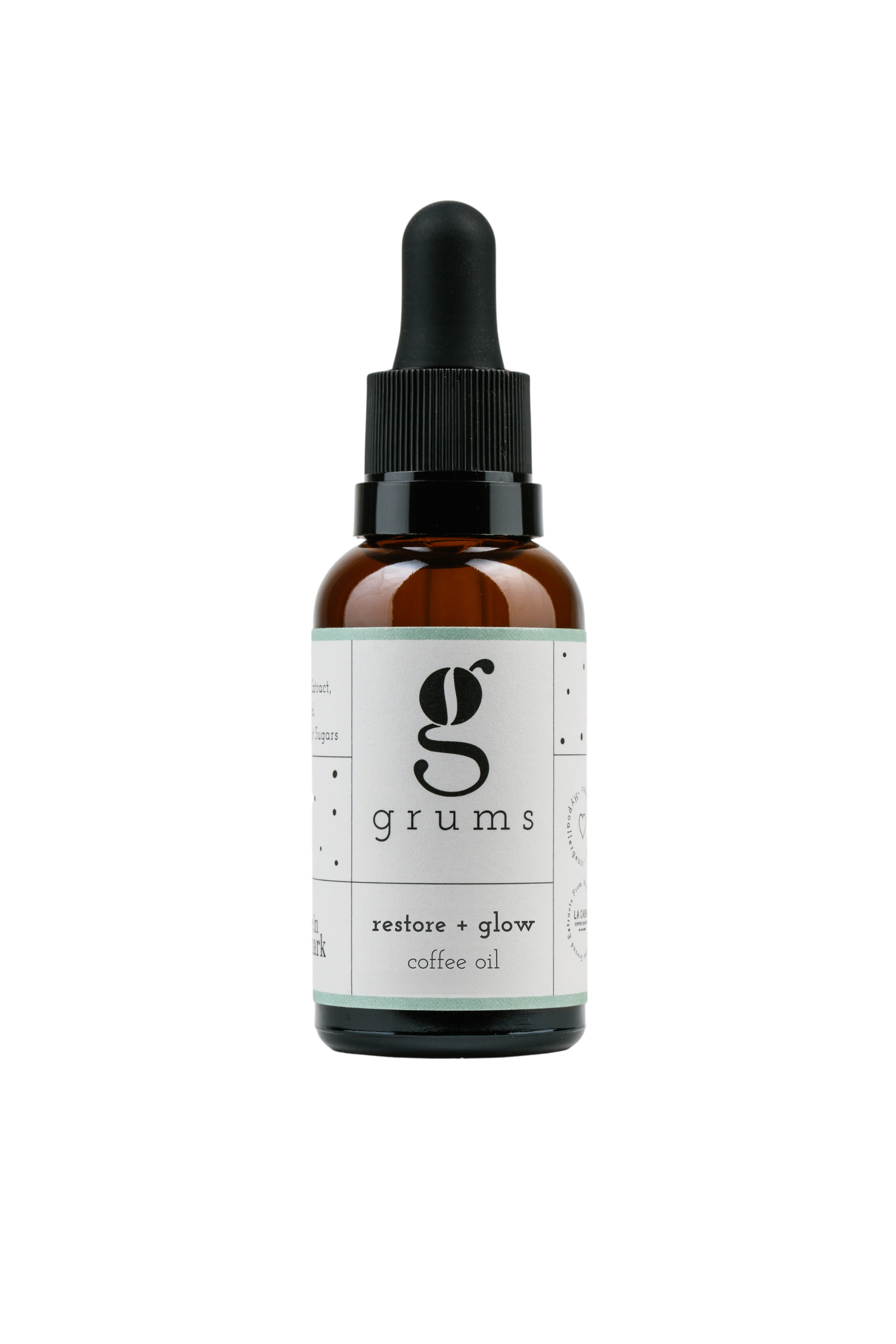 grums - Wholesale Facial Oil - Restore + Glow Coffee Oil 15 ml – Pure Upcycled Antioxidants5