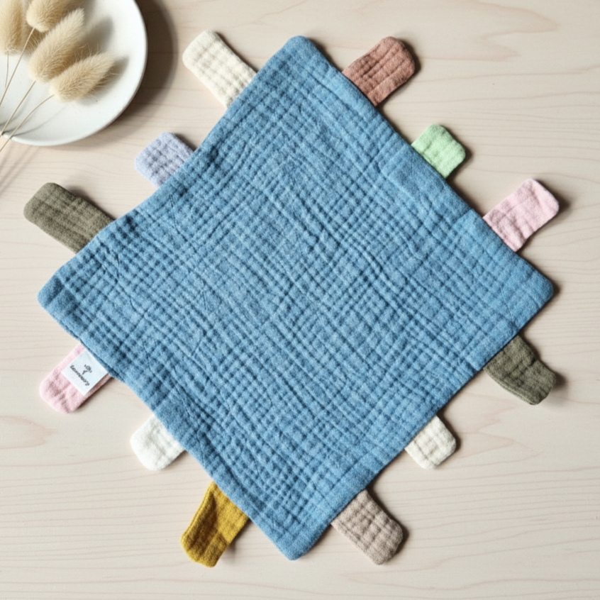 Rammelaartje - Wholesale Security/Cuddle Blanket - Baby - Hydrophilic play and cuddle cloth with labels 25x25 cm – Blue0