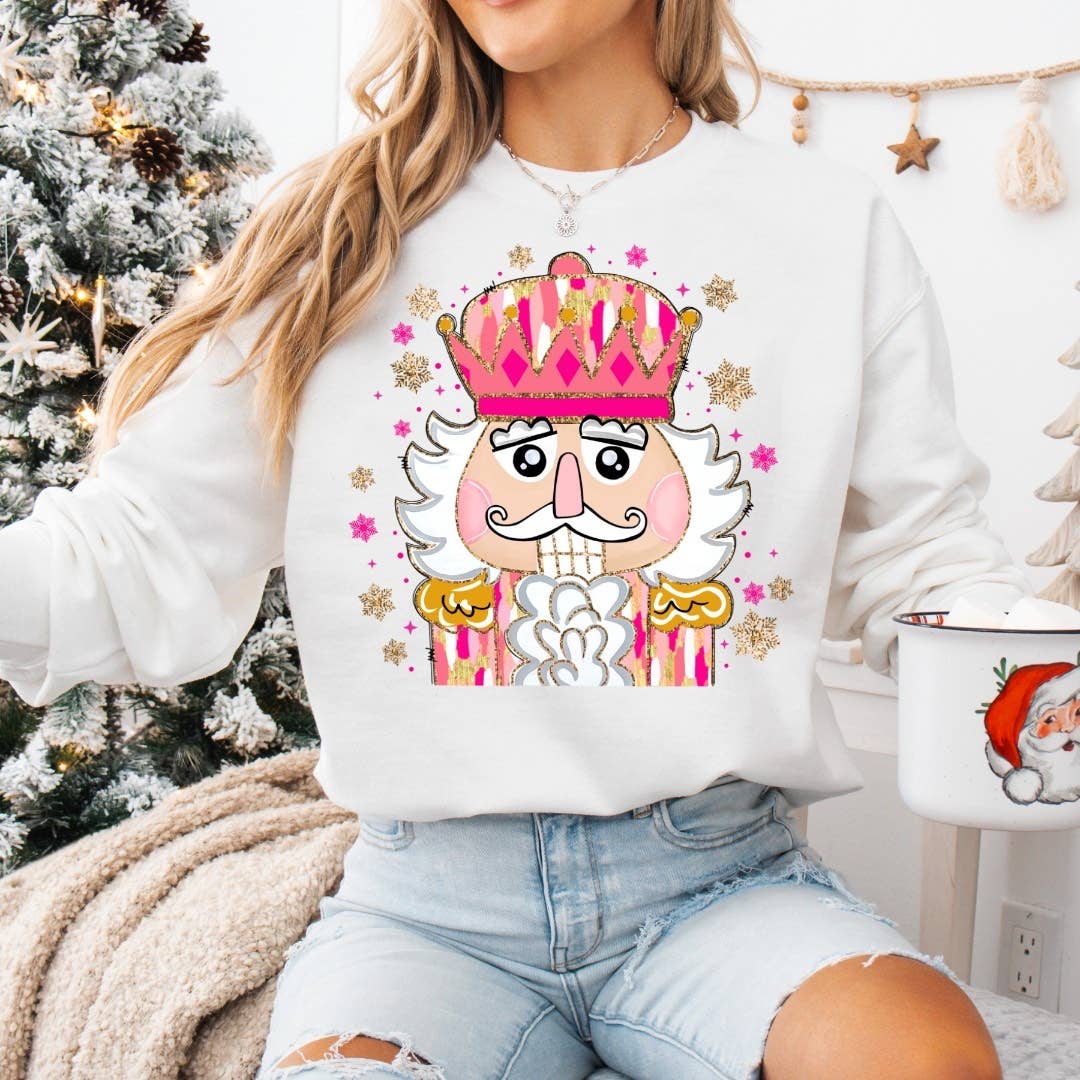 Plain Apparel Tees - Wholesale Graphic Sweatshirt - Women's - Pink Nutcracker Christmas Sweatshirt1
