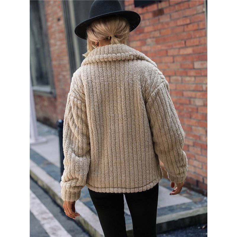 LIGHT COFFEE Double-Sided Fleece Solid Color Lapel Single Breasted Outerwear for wholesale on Faire5