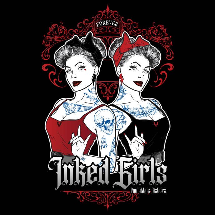 Poulettes Sisters – Großhandel T-Shirt mit Siebdruck – Damen – Damen-T-Shirt mit rundem Ausschnitt und kurzen Ärmeln „Forever Inked Girl“1