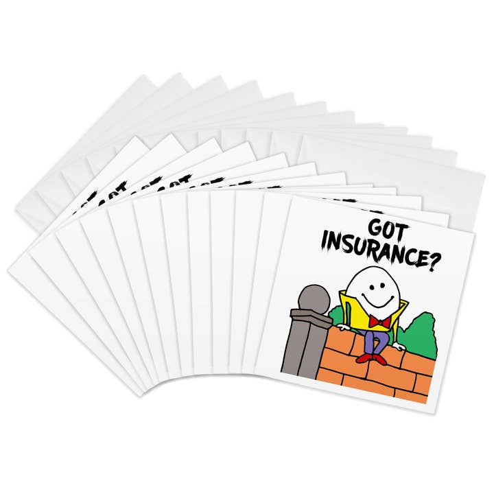 3dRose, Divertido y Lindo Huevo Humpty Dumpty en la Pared con Seguro Sátira, Tarjeta de Felicitación para venta al por mayor de 3dRose