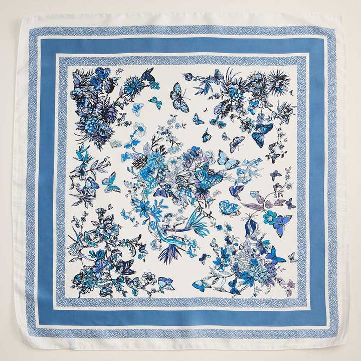 Sensibling Corp. - Wholesale Scarf - Women's - Butterfly Flower Garden Printed Square Silky Satin Scarf