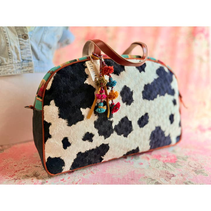 Atenti - Wholesale Weekender bag – women's - Curly Cow Overnighter – Handmade Weekender Bag with Cowhide Texture & Leather Accents4
