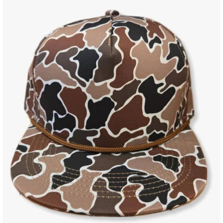 ThatsRad - Wholesale Flat Brim Cap - Men's - Five Panel Camouflage Camo Rope Snapback Hat Cap