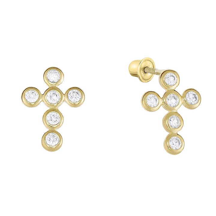 14k Gold CZ Cross Stud Earrings for wholesale by Paris Jewelry