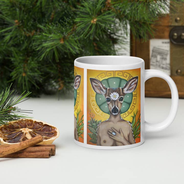 “Deer Medicine” White glossy mug for wholesale by The Art of Francella