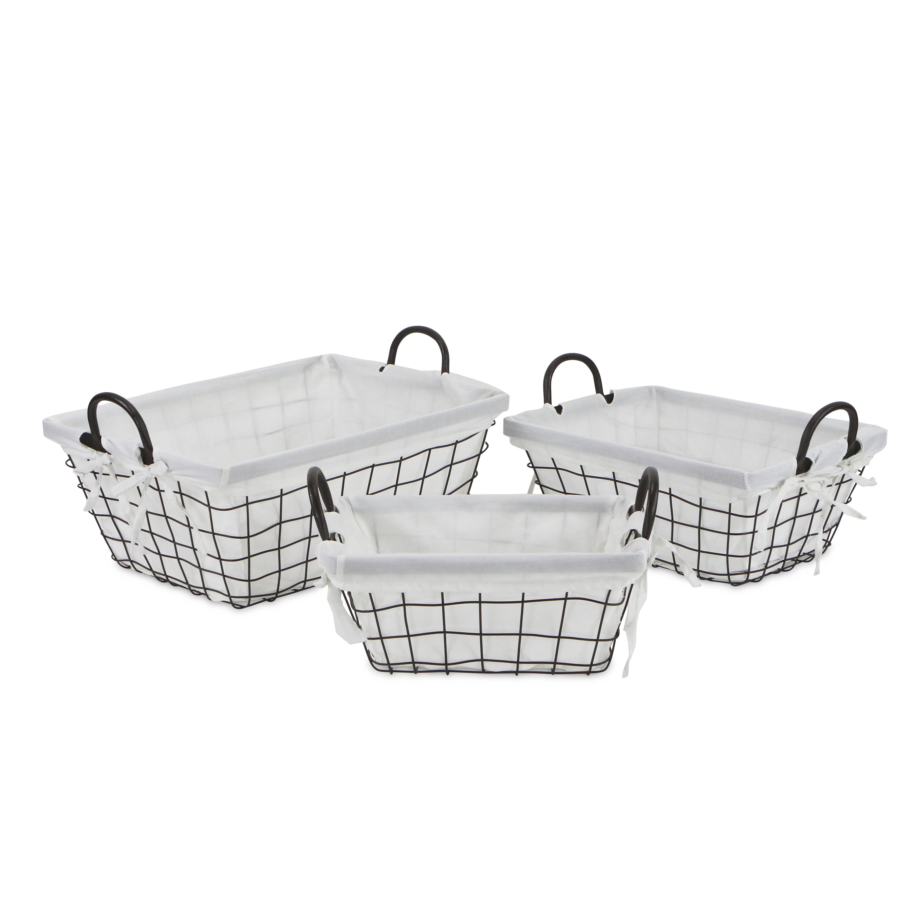 Cheungs Home Decor - Wholesale Basket - Caden Set of 3 Fabric Lined Tapered Metal Wire Baskets7