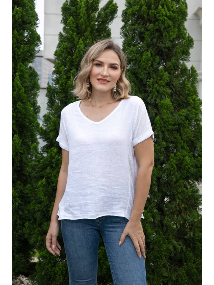 Orange Fashion Village - Wholesale T-Shirt - Women's - Breezy V-Neck Linen Tee