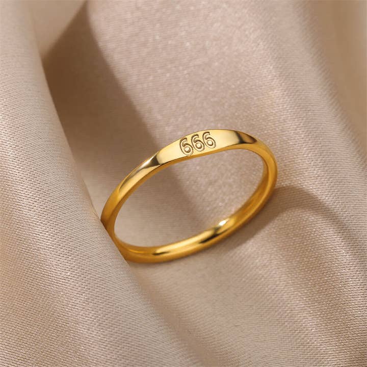 Perimade & Co. LLC - Wholesale Band/Stacked Ring - Gold Lucky Number Stacking Band Ring in Stainless Steel5