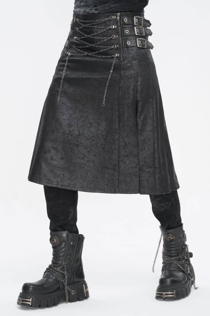 Black SKT186 - PU pleather kilt with chains for wholesale on Faire5