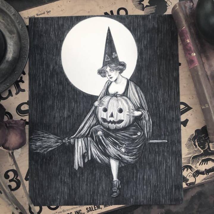 All Hallows Fine Art Print - Vintage Halloween Witch for wholesale by Caitlin McCarthy Art