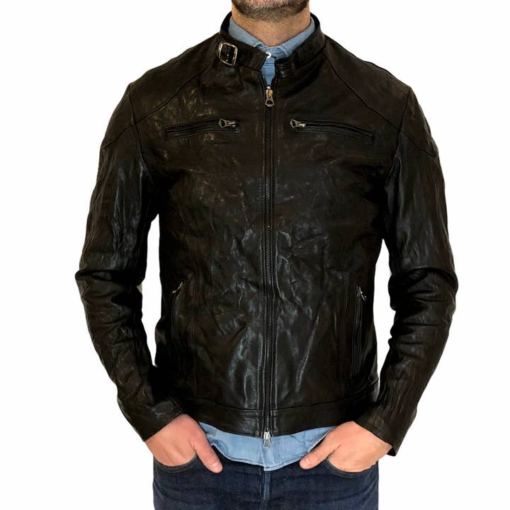 Coffee Racer Black Leather Jacket for wholesale by Mitchumm Industries