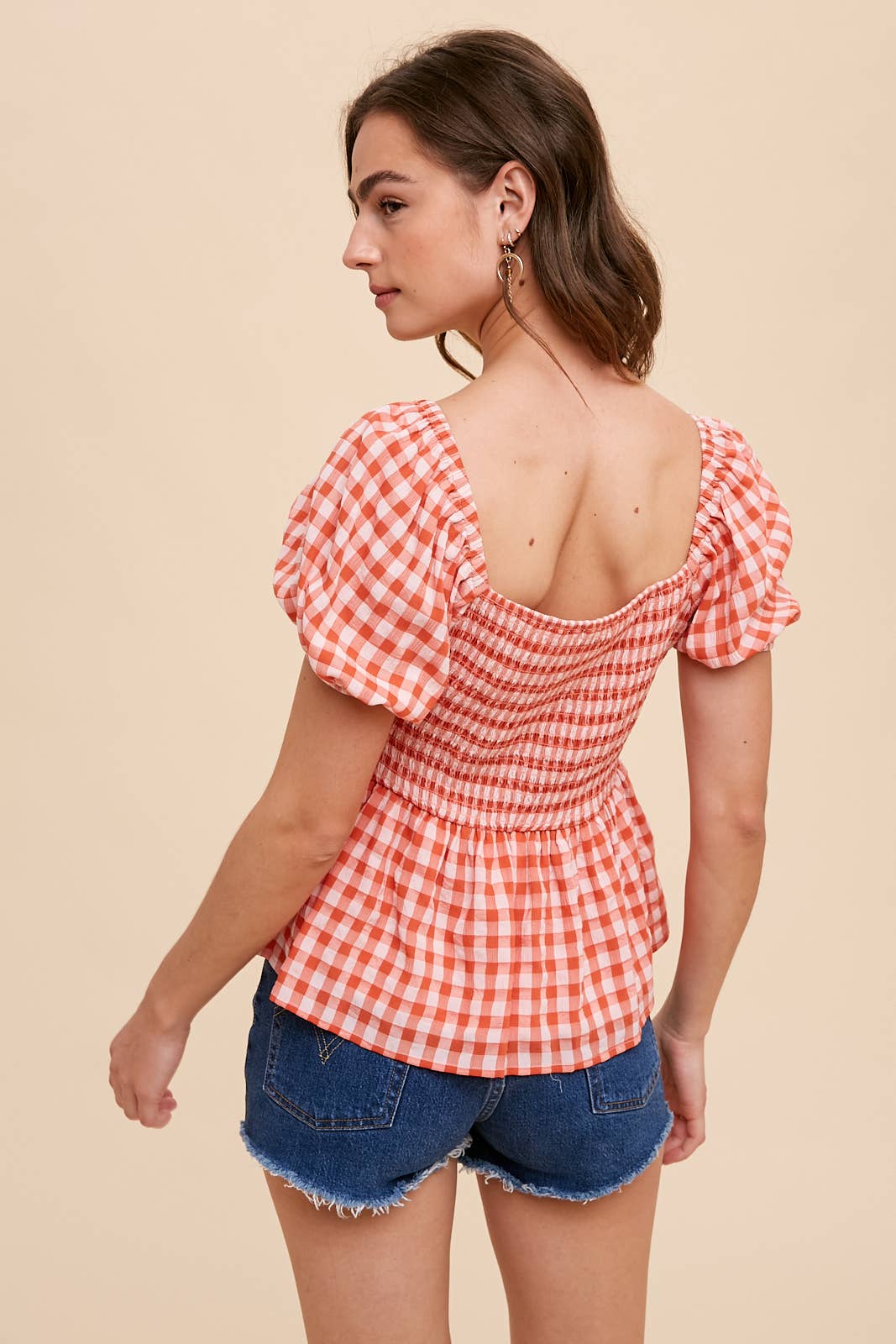 In Loom - Wholesale Blouse - Women's - GINGHAM SWEETHEART NECKLINE BLOUSE9