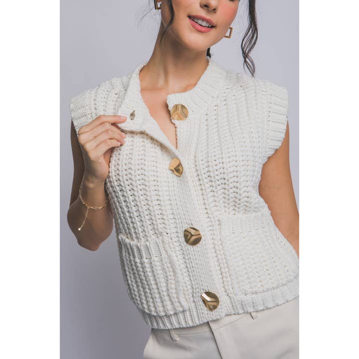 90327WN Knit Sweater Vest Gold Button Down for wholesale by Coloring You