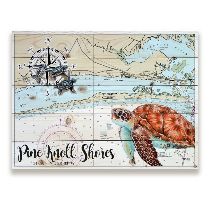 Pine Knoll Shores, NC 18x24 Wood Pallet Map for wholesale by Map Mom