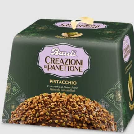 Bauli Creazioni di Panettone with Pistachio Cream and Caramelized Pistachios. Pistachios, 26.45oz for wholesale by Made in eatalia