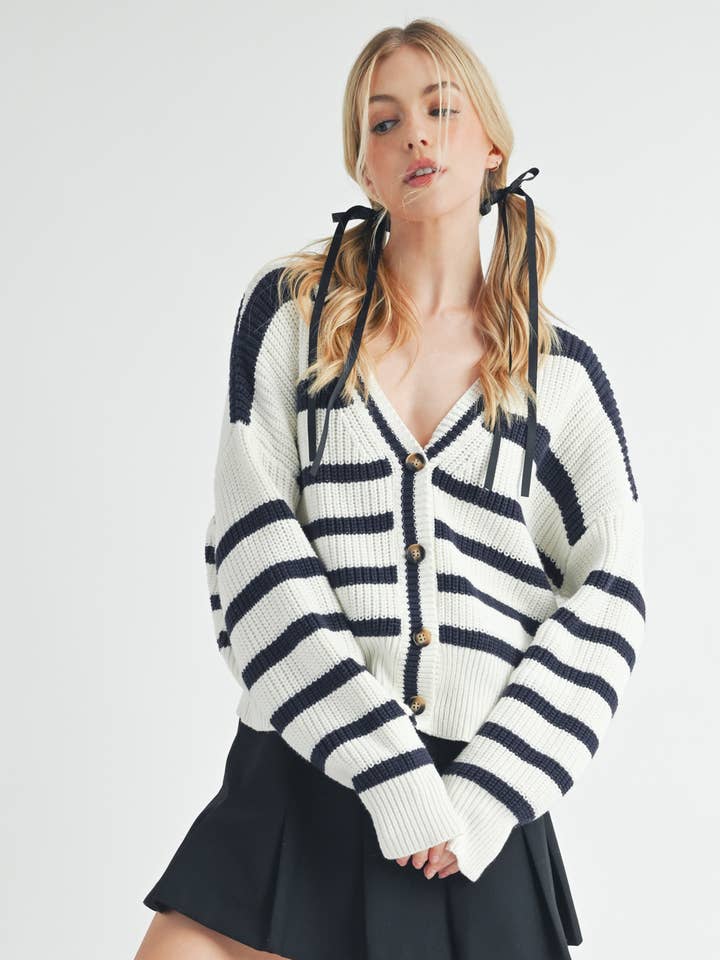 White Navy 3202ED Bona Striped Cardigan for wholesale on Faire