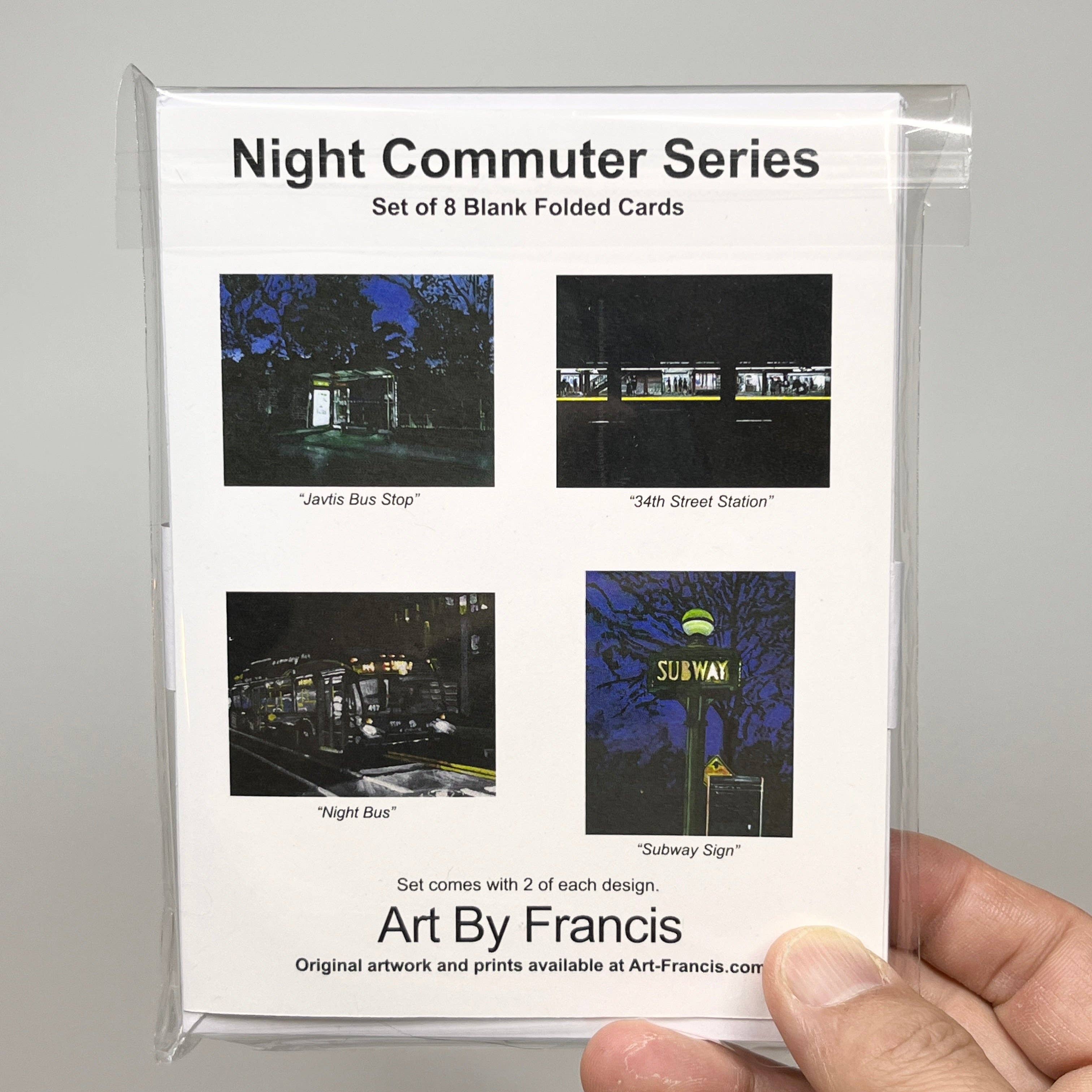 Art By Francis - Wholesale Everyday Greeting Card - Notecards Assorted - Night Commuters (8-pack)8