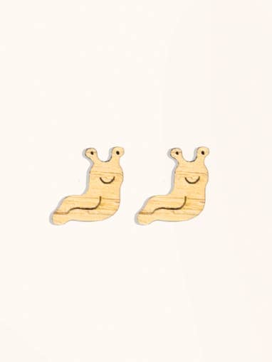 Banana Slug Bamboo Earrings for wholesale by Wild Cloud