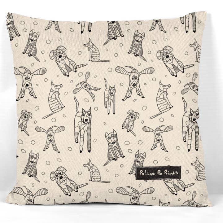 Polina Po Prints - Wholesale Throw Pillow Cover - Dog Pattern pillowcase. Dog grandma gift. Funny puppies.1