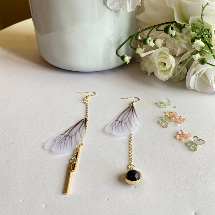 AtsknskRealFlower - Wholesale Dangle Earrings - Organza Fabric Butterfly Wings Earrings|Mother's Day Gifts