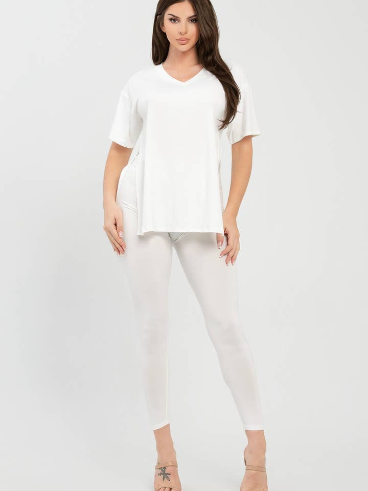 Julia by LoveJ - Wholesale Top & Pant Set (NOT Loungewear) - Women's - V Neck Side Slits Basic Top And Leggings Set34