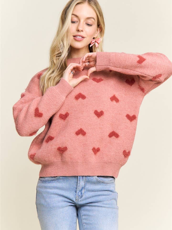 Maglione con spalle scese e motivo a cuore CESW2407G per la vendita all'ingrosso da parte di ADORA LA