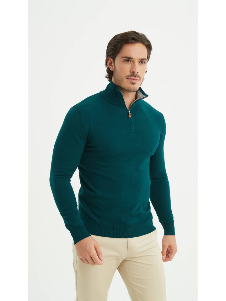 Yves Enzo - Wholesale Knit Sweater - Men's - "CASHMERE TOUCH" trucker collar green