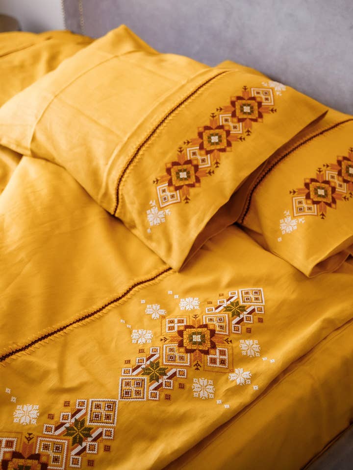 Sengesæt Linned Karpathian Farver Guld for engroshandel hos Galychanka