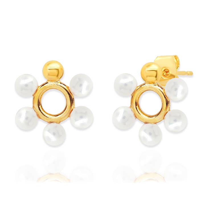 Clous d'oreilles cercle halo perle pour la vente par Tai Jewelry