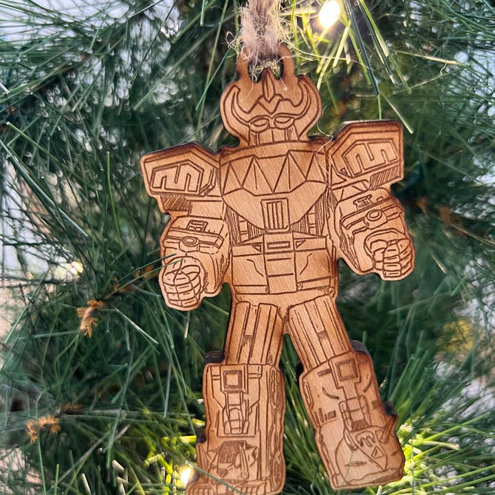Decorazione natalizia in legno Megazord (Power Rangers) per la vendita all'ingrosso da parte di Tree YoSelf