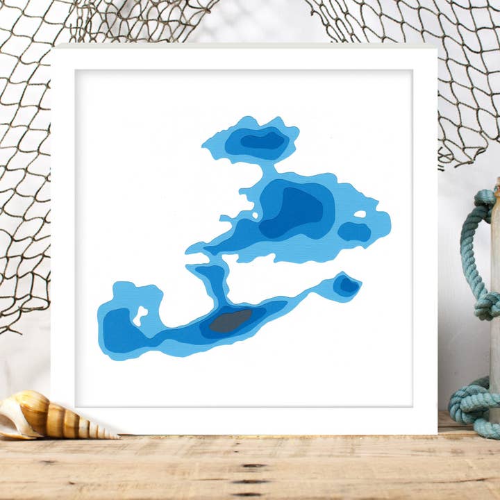 Bathymetrische kaart van West Twin Lake op papier voor wholesale door Cardtography
