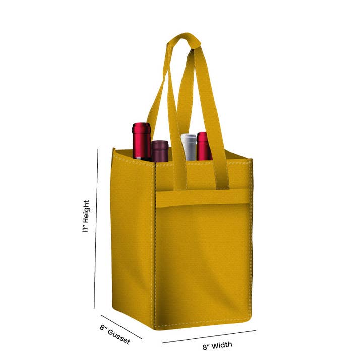 Non Woven Totes - Wholesale Wine Tote - Reusable 4-Bottle Wine Tote Bag-8x11x8 with Bottom Gusset | Custom Printed Wine Totes11