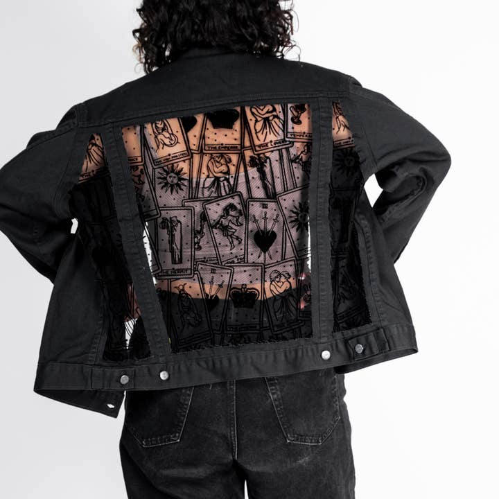 The Black Tarot Half Lace Denim Jacket for wholesale by Dragon Denim
