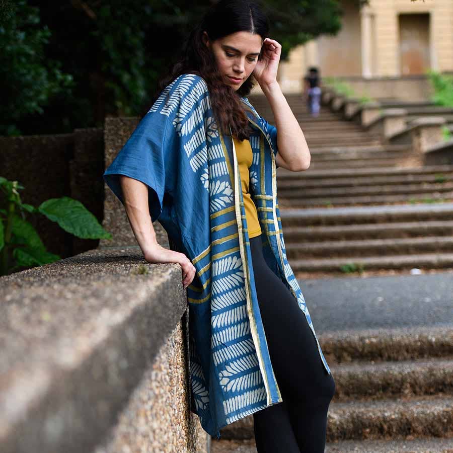 Ichcha - Wholesale Kaftan - Women's - Blue Beach Coverup Lounge Kimono/Robe Kaftan Dress - Aarya10