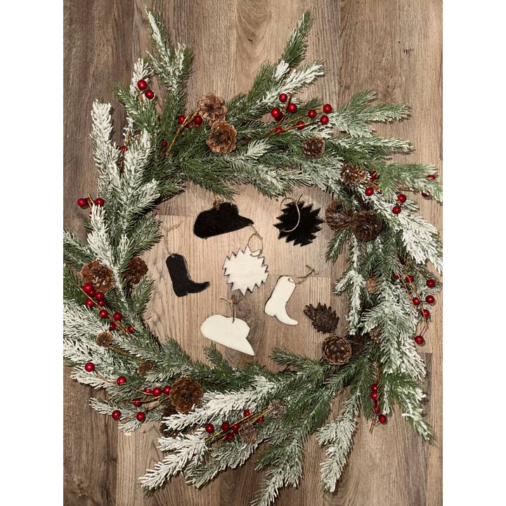 Southern Belles and Shotgun Shells - Wholesale Ornament - Western Cowhide Christmas Ornaments1